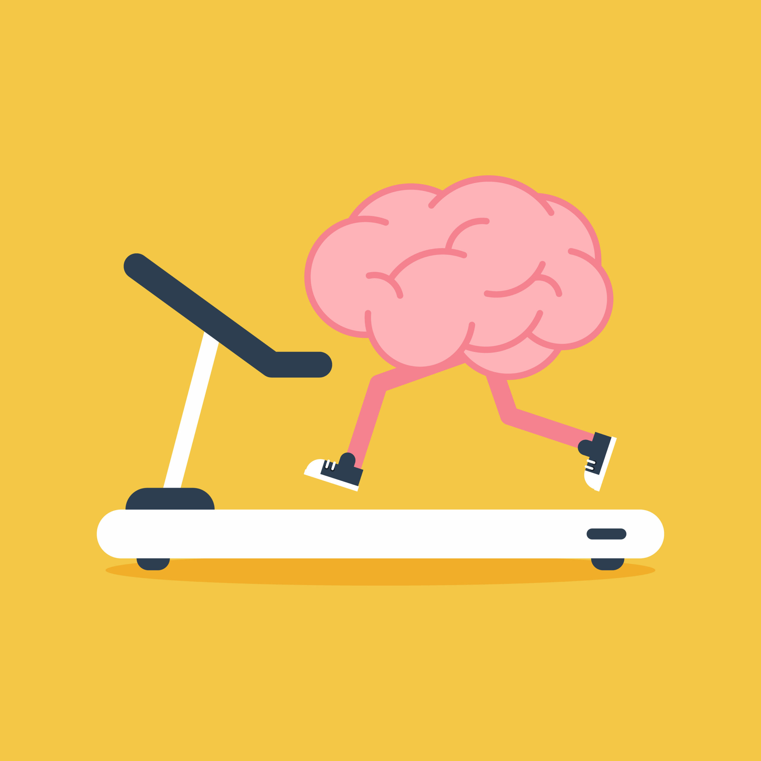 Brain training with treadmill running flat design.